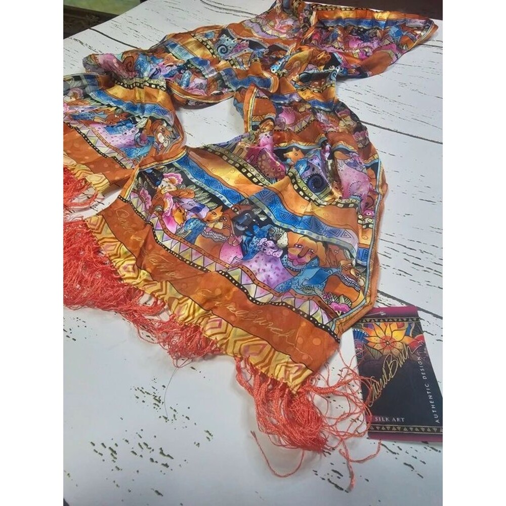 Laurel Burch Silk Scarf Canine & Feline Friends Cats Dogs 2008